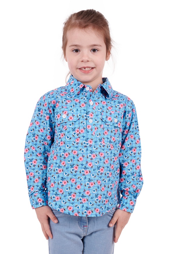 Gingham Kids Fishing Shirts, Girl's, Size: 6, Blue