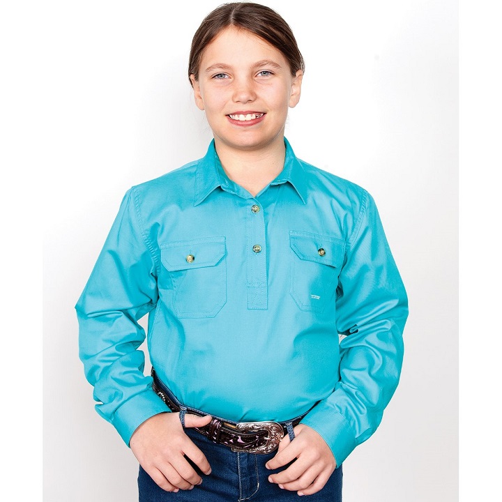 Just Country Youths Kenzie 1/2 Button Workshirt - Turquoise - Roundyard