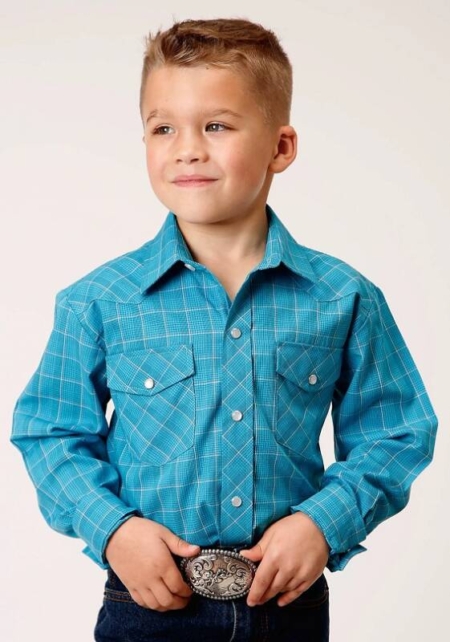 Roper Boys Karman Classic Shirt - Blue Plaid - Roundyard